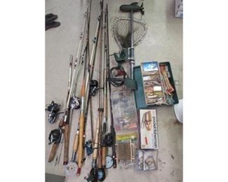 Lot of Fishing Poles and Supplies