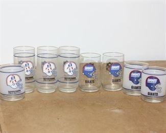 Lot of Football Glasses of the Patriots and Giants