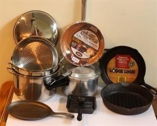 Lot of Pots and Pans Including Cast Iron