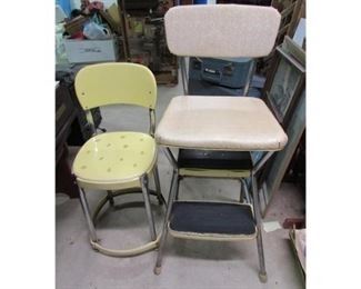 Lot of two 1950s 60s Pale Yellow Kitchen Stools