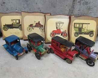 Lot of Vintage Metal Antique Cars and Antique Car Pictures