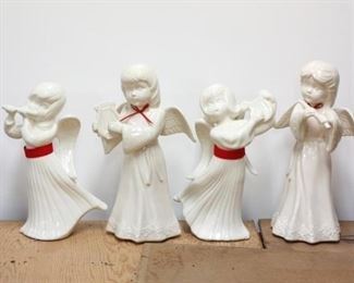 Set of 4 White Ceramic Christmas Angels