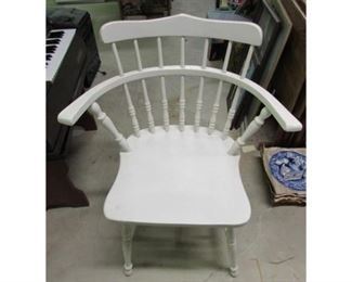 Vintage White Painted Wooden Early American Styled Chair with Arms
