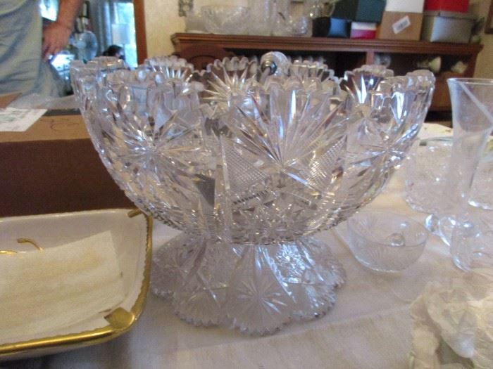 Incredible American Brilliant Two Piece Cut Glass Punch Bowl- 