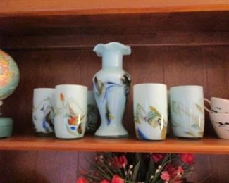 Unusual vase and glasses- I think European- 