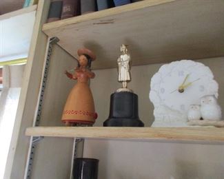 Italian music box, old trophy and owl clock- 
