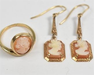 14K Shell Cameo Ring and Earrings