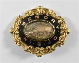 9K Victorian Enameled Mourning Pin 1882