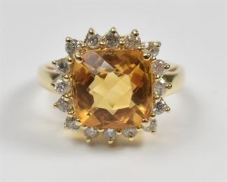 Ladies Citrine and Diamond 14K Gold Ring