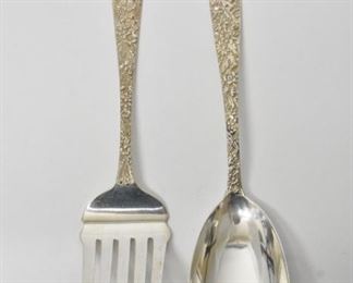 Kirk & Sons Repousse Serving Fork & Spoon, Sterling
