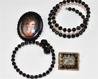 Victorian Mourning Bracelets and Enameled Pins