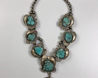 Squash Blossom Necklace Lg Chunks Matrixed Turquoise