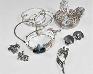 Group of Sterling Silver Jewelry Butterfly, Bracelets