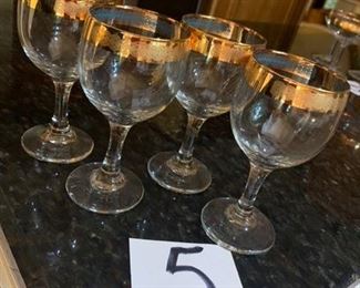 4 small wine glasses trimmed in 24k