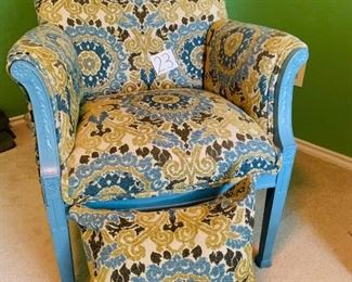 Recently designed wood and beautifully upholstered arm chair With pillow. 36” high