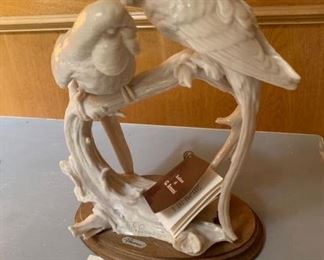 Vintage Signed Giuseppe Armani Pair of Budgie Parrots Figurine Made in Italy 11"