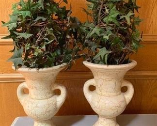 2 porcelain crackle vases w greenery 