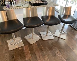 Brush Nickle and black leather bar stools 3' Tall and 19.5 Deep BUY IT NOW $350 all