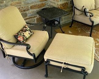 Hanamint Cast Aluminum Outdoor Swivel Chair & Ottoman w/Cushions
