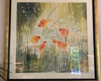 Framed Watercolor, Koi Fish