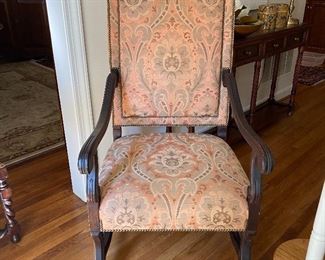 Upholstered Antique Armchair, Nailhead Trim