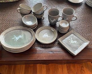 Japanese Artisan Glazed Pottery Rabbit Dishes - Set