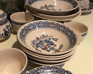 Johnson Brothers Staffordshire graniteware. Hearts and Flowers pattern. Lovely blue set of dishes and serving pieces in great condition.