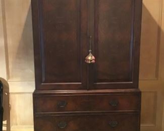 Burl wood TV armoire