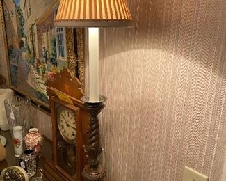 Candlestick lamp with silk shade