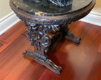 Antique Hand Carved Marble Table -- 21" Round x 20" H -- $500
