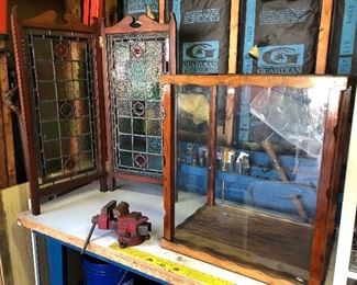Antique folding stained glass window. Beautiful colors