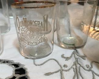 Vintage shot glasses with advertising