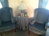 Matching blue chairs.