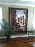 nearly wall size oil painting of Tuscan village (don't know exact size, likely 8 ft x 6 ft beautifully framed