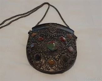 Vintage Silver Stone and Metal Purse