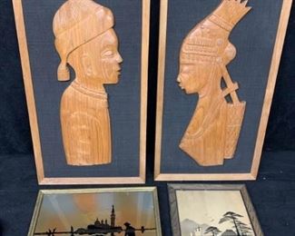 158r Carved Wood His  Hers Profiles