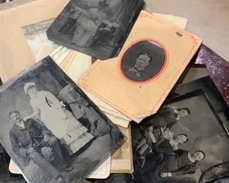 Assorted antique tin types, cabinet cards, personal and studio photos 