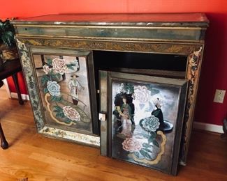 Mirrored Chinoiserie two door cabinet