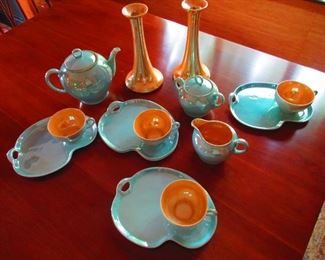 Victoria Czech Porcelain Tea Set $75.               Czech Porcelain Candlesticks $40
