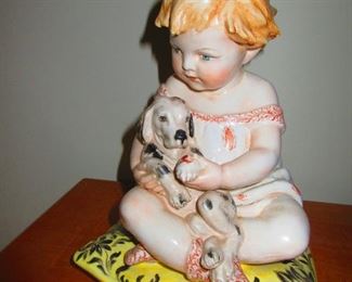 Italian Bertolotti Ceramic Girl with Puppy $95