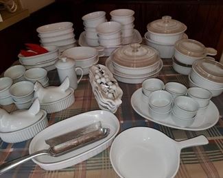 White "French" corning ware, misc stoneware. 