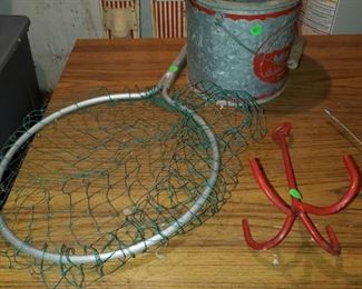 fishing, net, bait  bucket 
