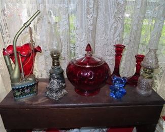 Brass Pipe - Ruby Red Glass - Oil Lamps