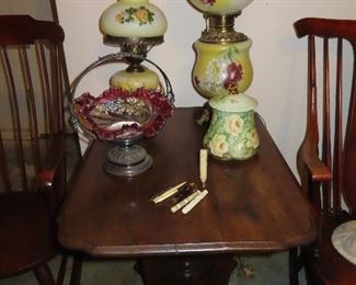 Antique Eastlake Side Table - Antique Lamps - Brides Baskets 