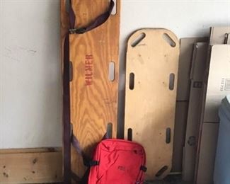 Wooden Gurney and a First Aid Bag