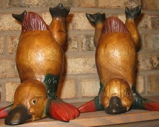 carved wood duck bookends 