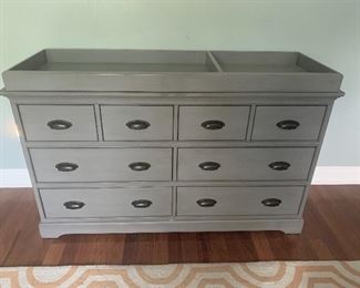 The dresser and changing table are from Restoration Hardware. The changing table can be removed.