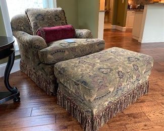 2. Chair & Ottoman with fringe $550                                         37 x 42" x 33" tall 