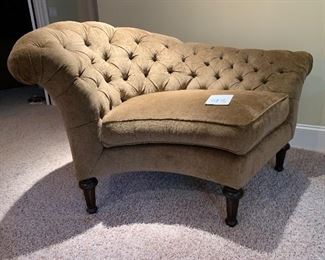 98. Curved Tufted Sofa $475.           57" across x 20" deep x 35" tall 
