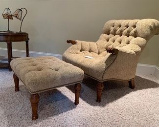 100. Tufted chair with ottoman $325                                      34" x 27" x 32" tall 